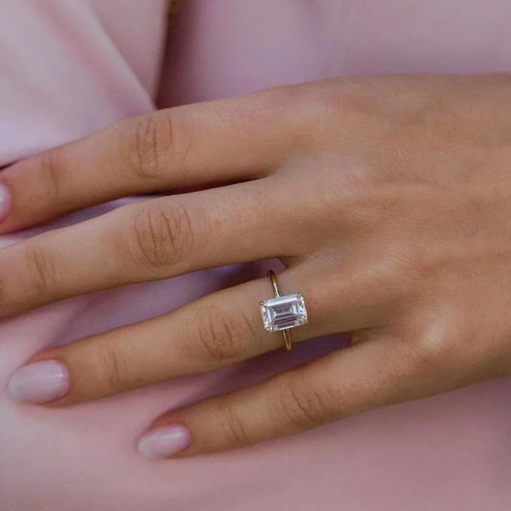 Certified 2.5 ct. t.w. Moissanite Diamond Emerald Cut Engagement Ring NEW